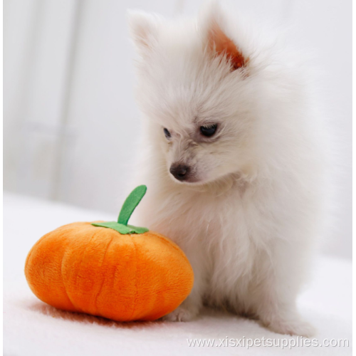 Plush pumpkin shape interactive squeaky dog chew toy